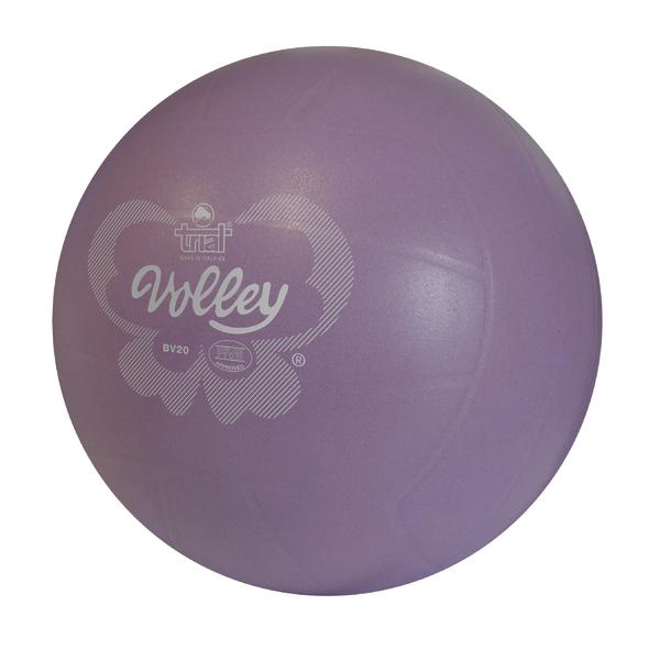 Lila Volleyball mit weißem Logo und Schriftzug "Volley" auf weißem Hintergrund.