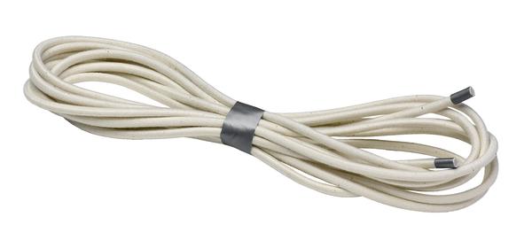Weißes Thermoelement-Kabel mit isolierten Enden, aufgerollt und mit Klebeband fixiert.