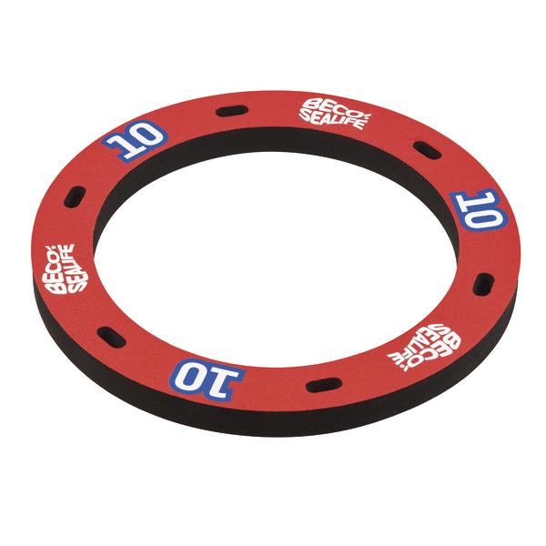 Roter und schwarzer Tauchringspiel mit der Aufschrift "BECO Sealife" und der Zahl 10.