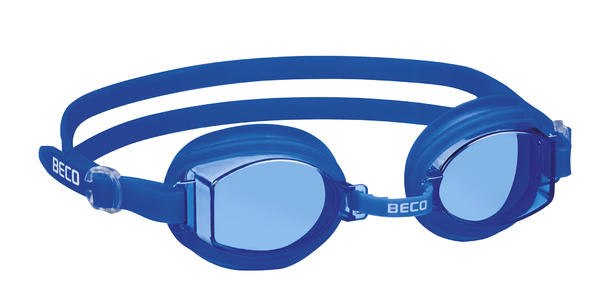 Blaue Schwimmbrille mit verstellbarem Doppelband und getönten Gläsern von BECO.