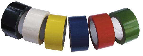 Mehrfarbige Isolierbänder in Schwarz, Weiß, Gelb, Blau, Rot und Grün auf weißem Hintergrund.