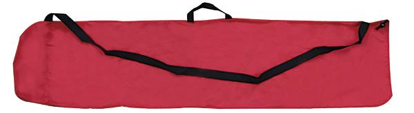 Rotes Tragetasche mit schwarzem Schultergurt, geeignet für lange Gegenstände.