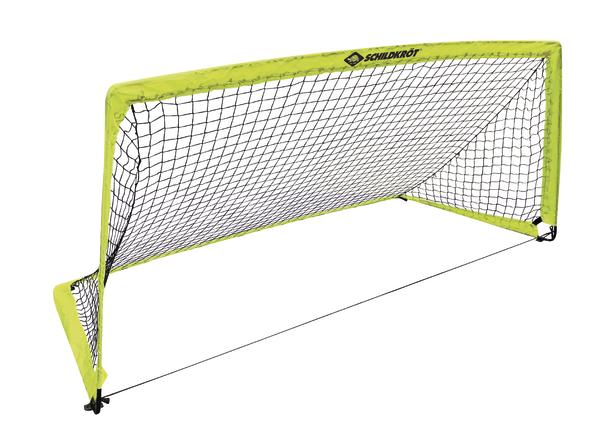 Leichtes, faltbares Fußballtor mit grünem Rahmen und schwarzem Netz für Kinder und Training.