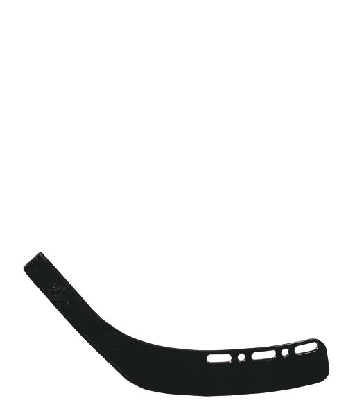 Schwarzer Eishockeyschläger mit gelochtem Schlägerblatt auf weißem Hintergrund.