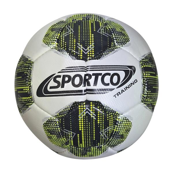 Weißer SPORTCO Training Fußball mit schwarz-grün-gelbem Muster