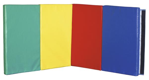 Mehrfarbige faltbare Gymnastikmatte aus Schaumstoff für Sport und Fitness.