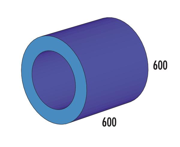 3D-Darstellung eines blauen Hohlzylinders mit den Maßen 600 x 600.