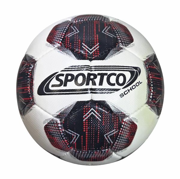 Weißer SPORTCO School Fußball mit schwarz-rotem Muster