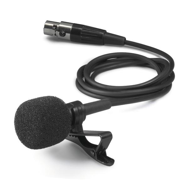 Lavalier-Mikrofon mit Clip und XLR-Kabel für klare Sprachaufnahmen.