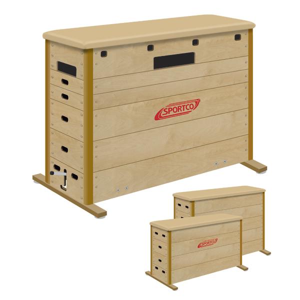 Sportco Sprungkasten aus Holz mit verstellbaren Segmenten für Turn- und Sprungübungen.
