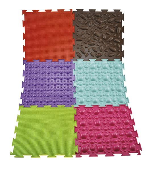 Massage-Fußmatten-Puzzle mit Noppenstruktur in unterschiedlichen Farben.