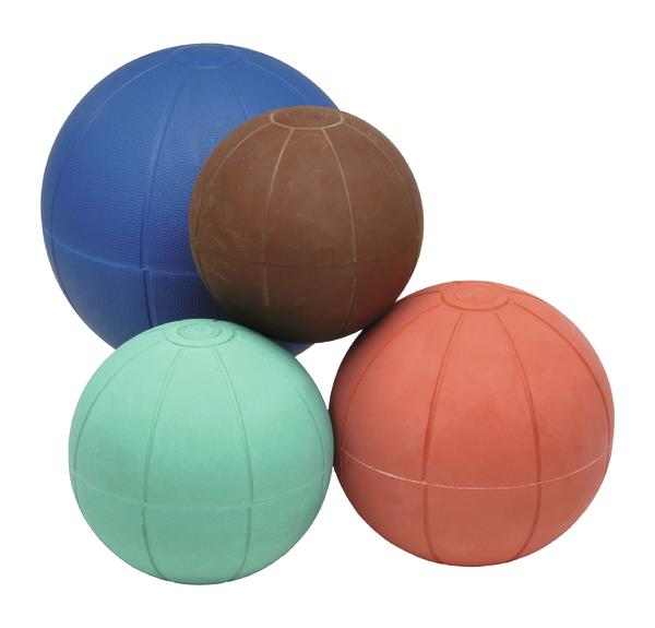 Medizinbälle in verschiedenen Farben und Größen für Fitness und Training.