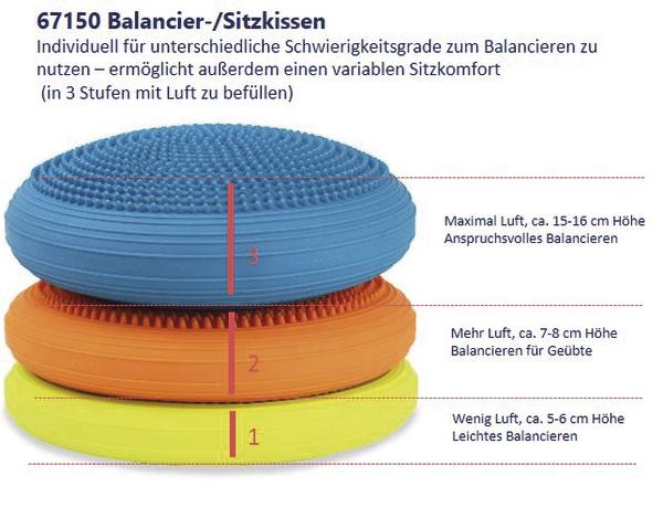 Blaues, oranges und gelbes Balancierkissen mit Noppen, 15-16 cm Höhe für anspruchsvolles Balancieren