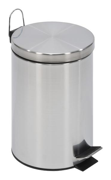 Edelstahl Treteimer mit rundem Deckel und Fußpedal, moderner Abfalleimer für Bad oder Küche.