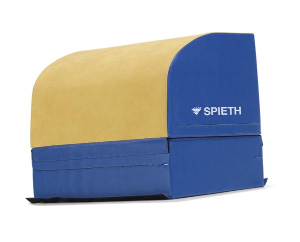 Turngerät Sprungtisch mit blauer Basis und gelber Oberfläche von Spieth.
