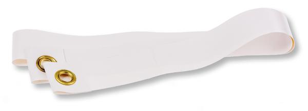 Weißes Regulierband mit goldenen Ösen für Tennis-Netze.