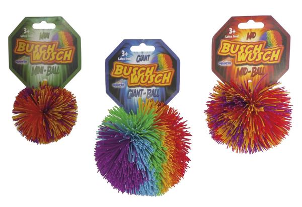 Bunte Busch-Wusch Mini-Bälle mit weichen Gummistrahlen, Spielzeug für Kinder ab 3 Jahren.