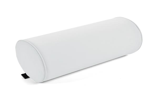 Weiße runde Gymnastik-Massagerolle aus Schaumstoff für ergonomischen Komfort.