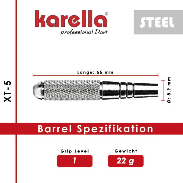 "#Karella XT-5 Steel Dart Barrel mit 55 mm Länge, 8,9 mm Durchmesser, 22 g Gewicht und Grip Level 1
