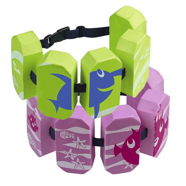 Schwimmgürtel aus Schaumstoff mit bunten Fischen, verstellbar für Kinder.