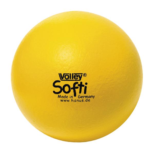 Gelber Volley Softi Ball aus Schaumstoff, weich und leicht, ideal für Indoor-Sport und Therapie.