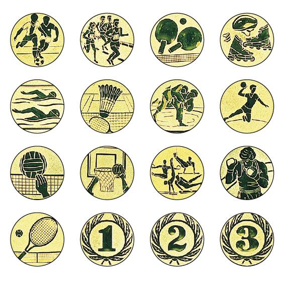 Embleme mit verschiedenen Sportmotiven.
