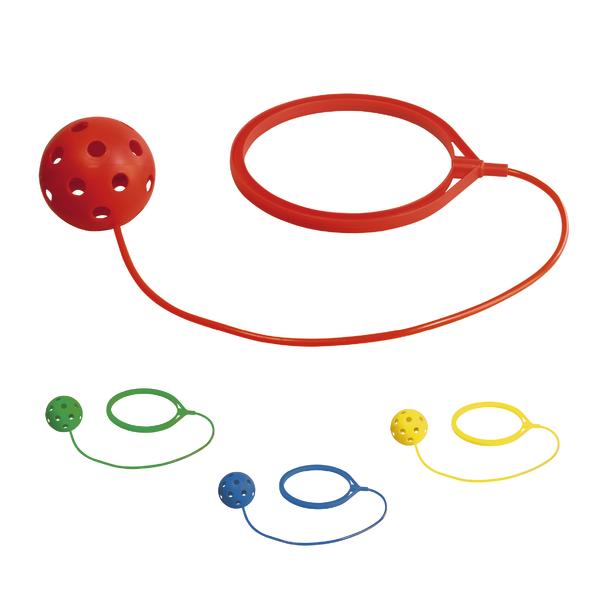 Bunte Wurfballspiele mit Lochball und Ring in Rot, Grün, Blau und Gelb, Spielzeug für Kinder.