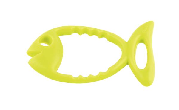 Gelber Tauchfisch mit ergonomischem Griff auf weißem Hintergrund für Schwimmer und Taucher.