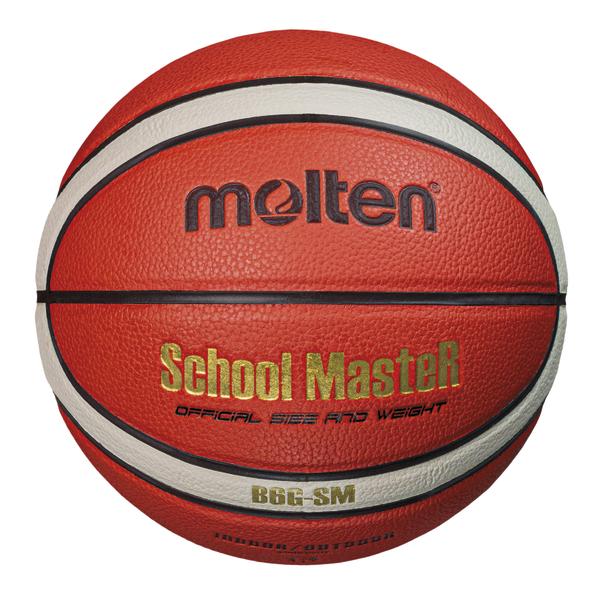 Roter Molten Basketball School Master in offizieller Größe und Gewicht mit weißen Streifen.