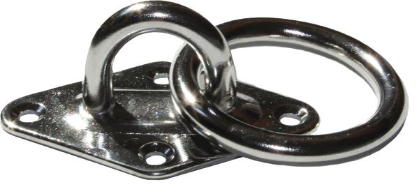 Metallischer Wandhalter mit Ring zur Befestigung von Seilen oder Gurten, verchromt und robust.