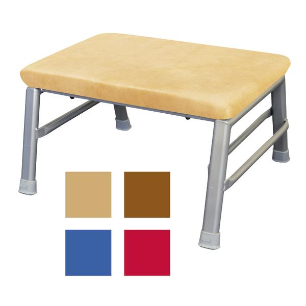 Hocker mit gepolstertem Sitz und Metallgestell, erhältlich in vier Farben: Beige, Braun, Blau, Rot.