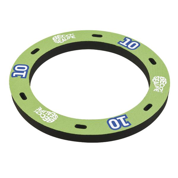 Grüner Schwimmring mit der Aufschrift "Beco Sealife" und der Zahl 10, rund und leicht gepolstert.