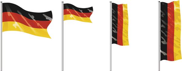 Wellenförmige deutsche Flagge in vier verschiedenen Darstellungen.