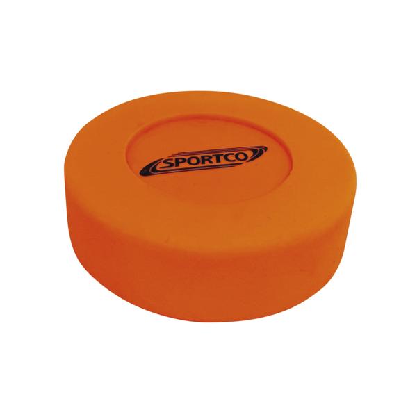 Orangener Sportco Eishockey-Puck aus Kunststoff für Training und Spiele.