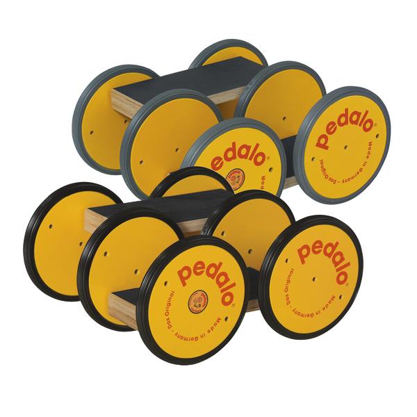 Pedalo Balanciergerät mit gelben Rädern für Gleichgewichtstraining und Koordination.