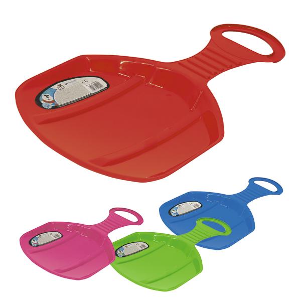 Rutschbrett aus Kunststoff in Rot, Blau, Grün und Pink für Schnee und Eis.