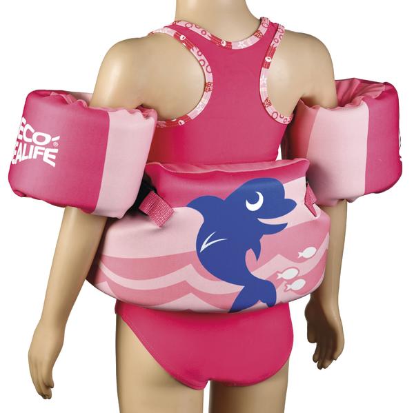 Kinderschwimmweste und Schwimmflügel in Pink mit Delfin-Motiv für sicheres Schwimmen.