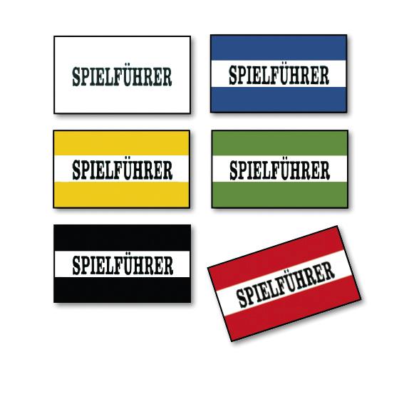 Spielführer-Armbinde mit schwarzer Schrift  in verschiedenen Farben.