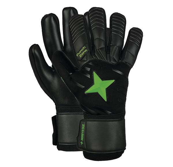 Torwarthandschuhe schwarz mit grünem Stern und gepolsterten Fingern, Sporthandschuhe für Fußball