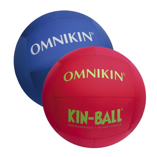 Blauer und roter Omnikin Kin-Ball für Outdoor- und Indoor-Sportspiele.