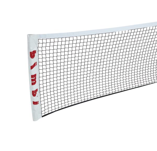 Tennisnetz mit weißem Rand und schwarzem Netz, geeignet für Tennis- und Sportplätze.