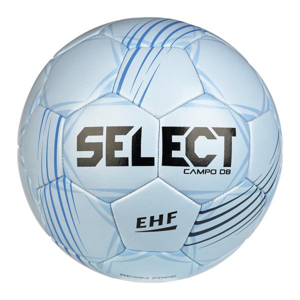 Hellblauer SELECT Campo DB Handball mit EHF-Logo und resinfreier Oberfläche für Training, Schulsport und Vereinssport