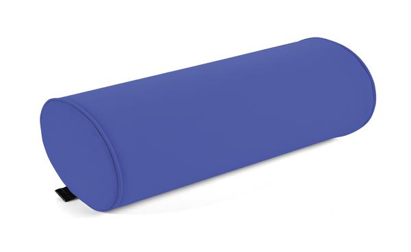 Blaues Nackenstützkissen in zylindrischer Form für ergonomischen Schlafkomfort.