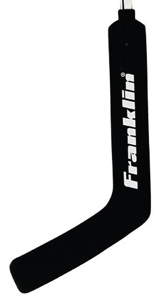 Schwarzer Franklin Eishockeyschläger mit weißem Logo auf weißem Hintergrund.