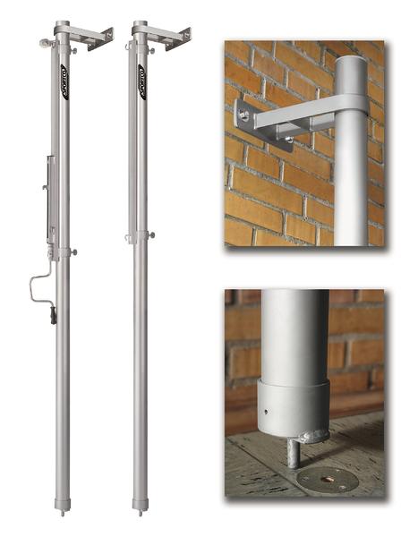 Höhenverstellbare Aluminium-Abspannstangen für Zelte oder Planen, silberfarben.