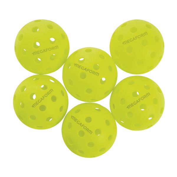 Gelbe Wiffleball-Spielbälle mit Löchern, ideal für Outdoor- und Indoor-Sportaktivitäten.