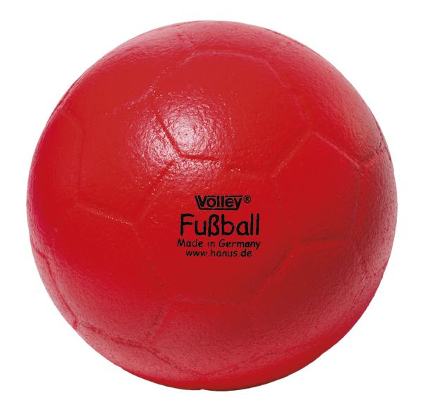 Roter Volleyball-Fußball aus Gummi, Made in Germany, mit geprägter Oberfläche.
