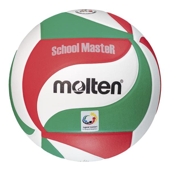 Volleyball Molten School Master in Rot, Grün und Weiß für Schulsport und Training.