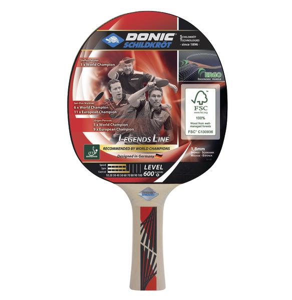 Donic Schildkröt Legends Line Tischtennisschläger mit Ergogriff und FSC-zertifiziertem Holz.