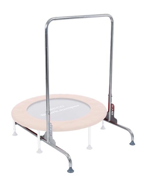 Kleines Fitness-Trampolin mit Haltegriff und rutschfesten Füßen für Indoor-Training.